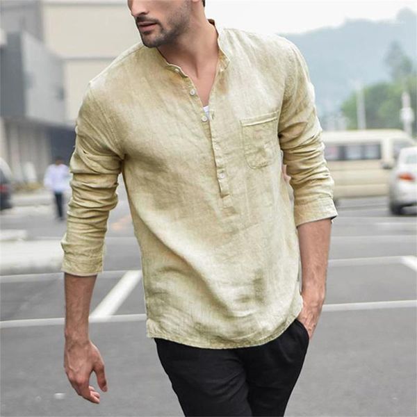 

the new 2020 men pure color baggy linen short sleeve button pocket vintage men shirts camisa masculina shirt streetwear1, White;black