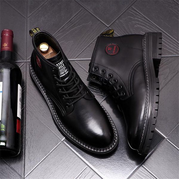 

fashion trend black leather high men shoes flatsankle boots zapatillas hombre