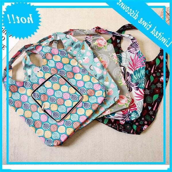 

5-style oxford flower printing eco handheld reusable dead pouch recycle opbergtas foldable shopping bag