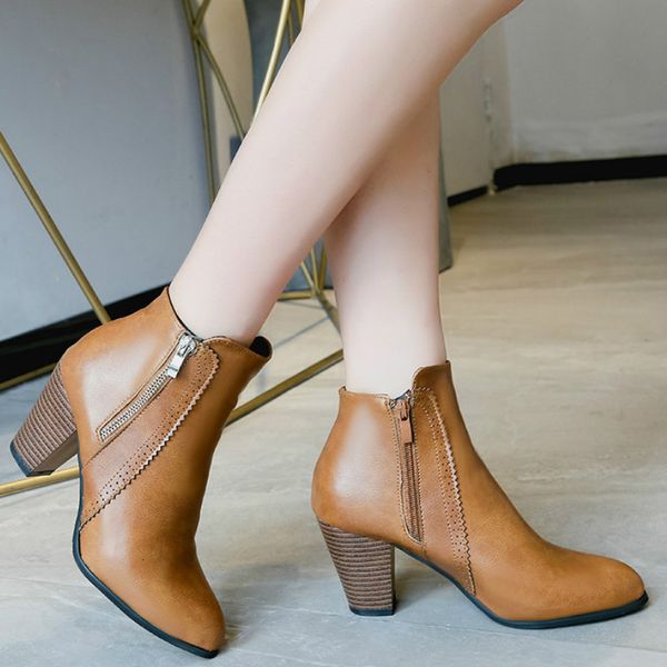 

new warm 2021 boots winter pointed to fashion eight inches high heels lady bombs women's shoes size 35-43 rbbs, Black