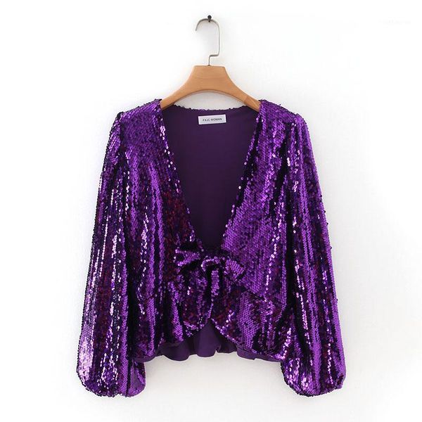 

shine sequins 2019 spring new fashion long sleeve v-neck shirt women pullovers1, White