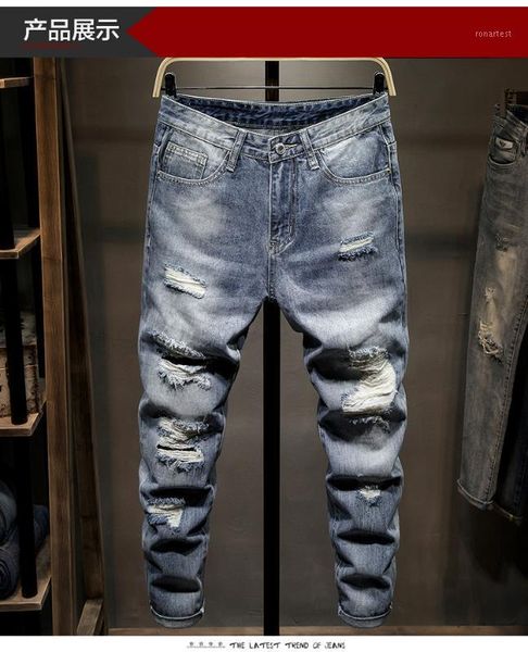 

w6951 fashion men's jeans 2020 runway european design party style men's clothing1, Blue
