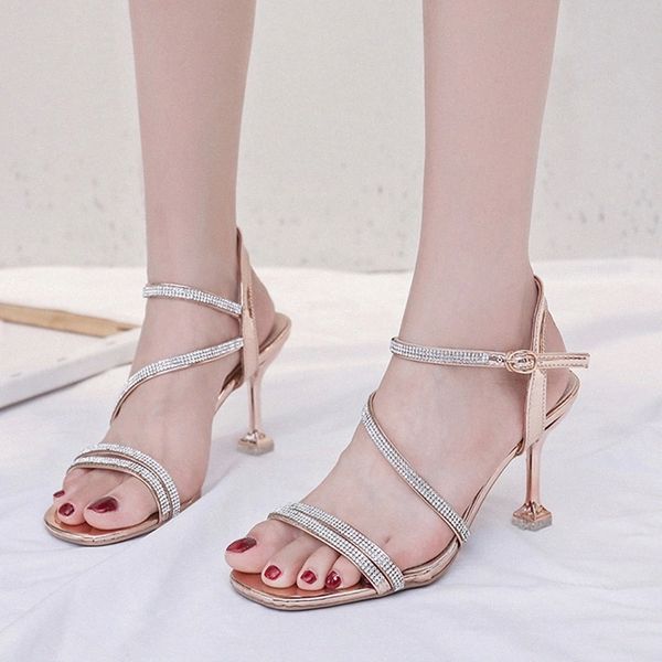 

rimocy fashion crystal summer women sandals gold ankle strap high heels shoes woman party gladiator sandalias mujer 2020 #7z3o, Black