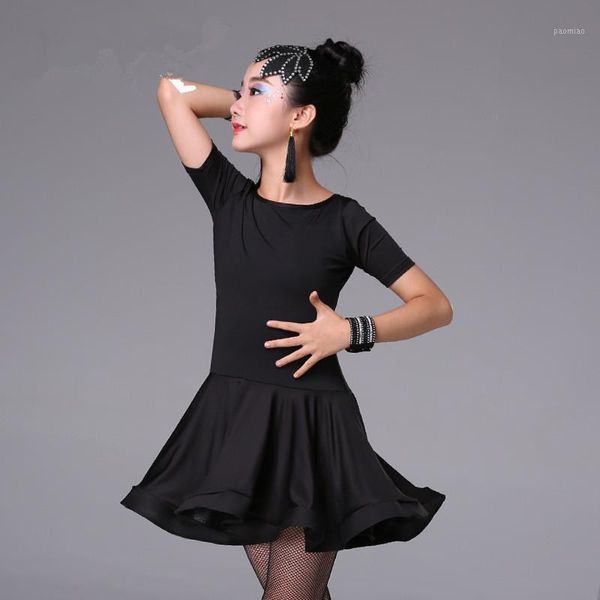 

latin dance dress for children new latin dance test competition girls' performance dress training tango rumba1, Black;red