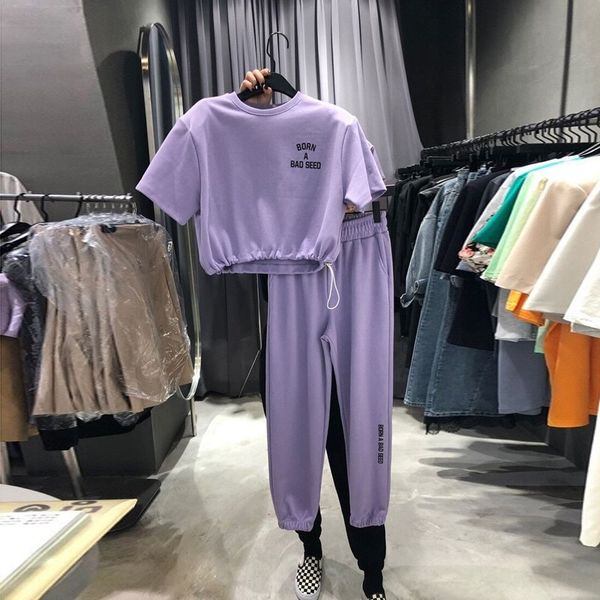 

6c398 korean leg 2020 autumn new pants leisure wide dongdaemun pantsdrawstring high waist short t-shirt wide leg trousers sports pantst-shir, Gray