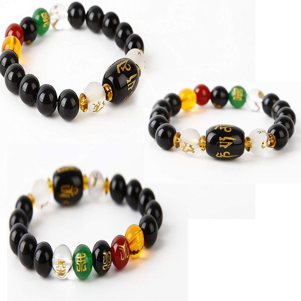 

fengshui bracelet natural stone beads bracelet obsidian five elements wealth good luck men women, Black