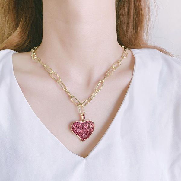 

brass with 18k gold zircon colorful heart necklace women jewelry runway gown hiphop rare glam japan korean fashion, Silver