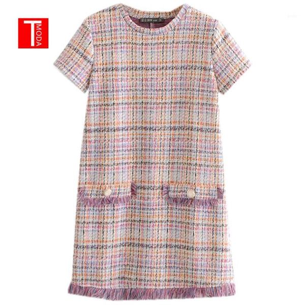 

2020 fall women sweet tweed mini dress tassels patchwork short sleeve o neck female cute streetwear dresses vestidos1, Black;gray