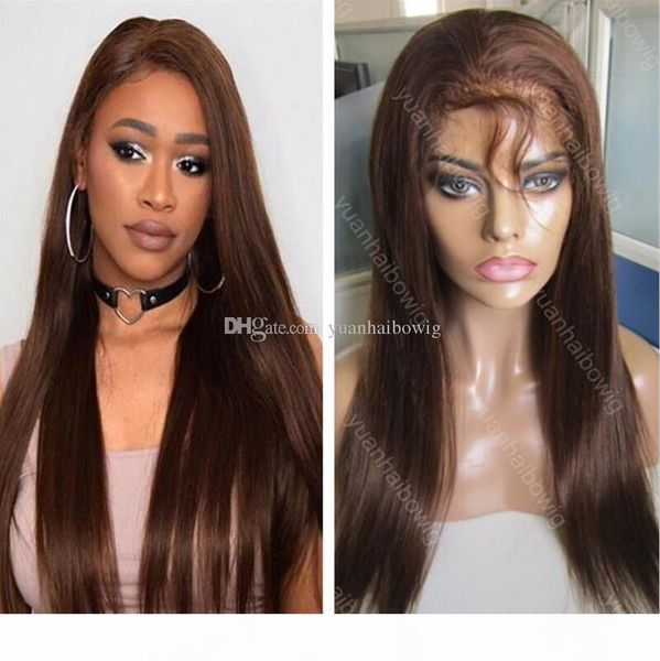 

selling super silicone wig brown color 4 silky straight 100 virgin indian human hair full thin skin pu wig ing, Black;brown