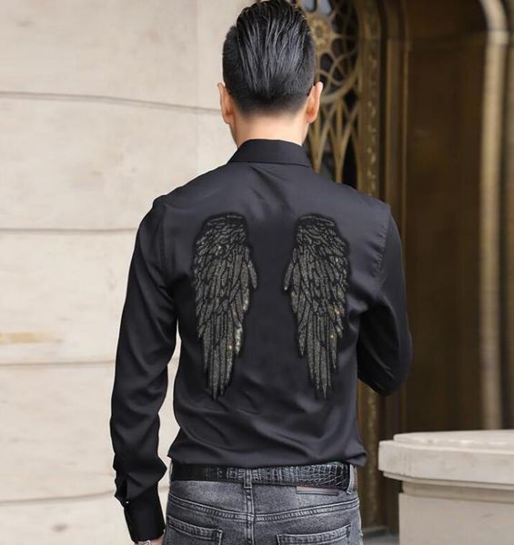 

casual rhinestone men shirts 2022 summer spring cool handsome casual button slim fit, White;black