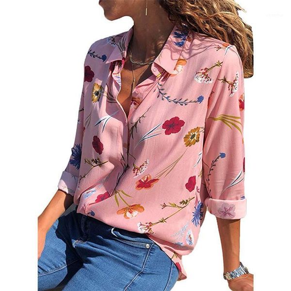 

2020 summer new women long sleeve fashion floral printed chiffon blouses striped casual loose chiffon shirts blusas1, White