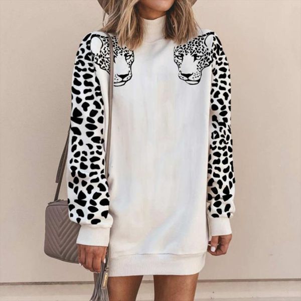

leopard head print women s hoodies dress turtleneck loose sweatshirt women 2020 spring autumn streetwear pullovers female, Black