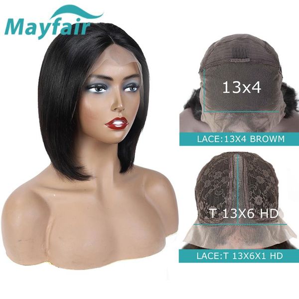 

mayfair short bob wigs brazilian straight lace front human hair wigs for women pre pluck non-remy hair swiss lace, Black;brown