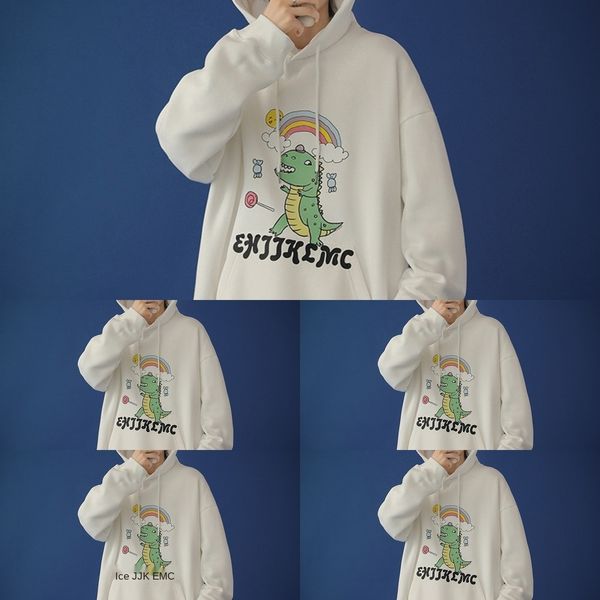 

it's not a vulgarity fall 2020 new loose big size neutral wind couple sweater sweatercartoon cartoon hooded dinosaur sweater bucts, Black