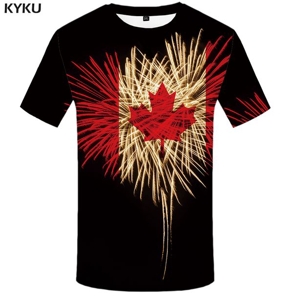 

brand maple leaf t shirt men fireworks tshirts casual canada anime clothes black t-shirts 3d psychedelic shirt print, White;black