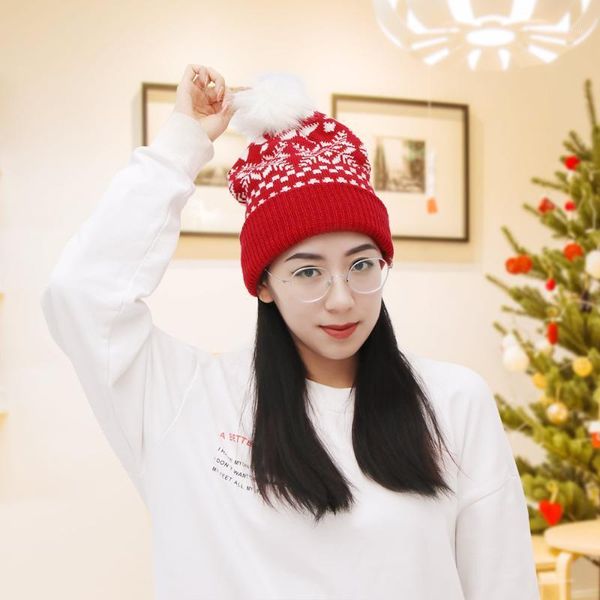 

2020 new year knitted winter christmas series snowflake knitted female hat beanie illuminate warm hat for kids adults1