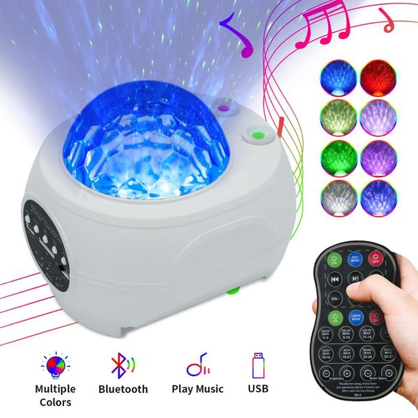 Proiettore Galaxy da comodino Lampada da notte LED Gadget Universo Star Sky Proiettori Lampada Ocean Wave con altoparlante musicale Bluetooth per bambini Regalo per bambini