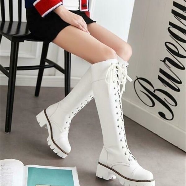 

women bootsplus size lolita cosplay womens knee high boots motorcycle military heel shoes, Black