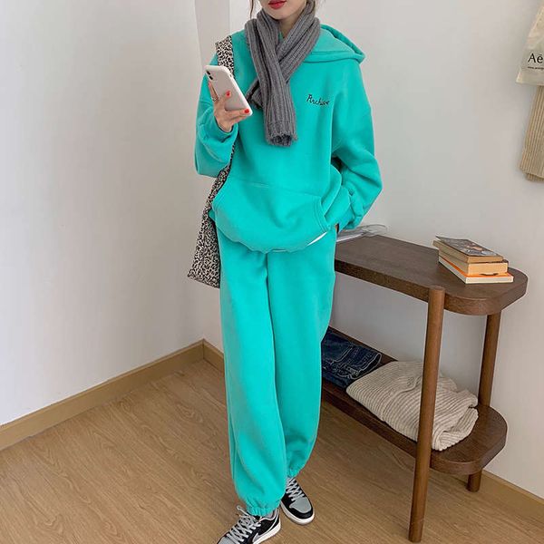 

leisure sports suit women's autumn winter 2020 new fitness running sweater two piece set plush thickening fashion brand, Gray