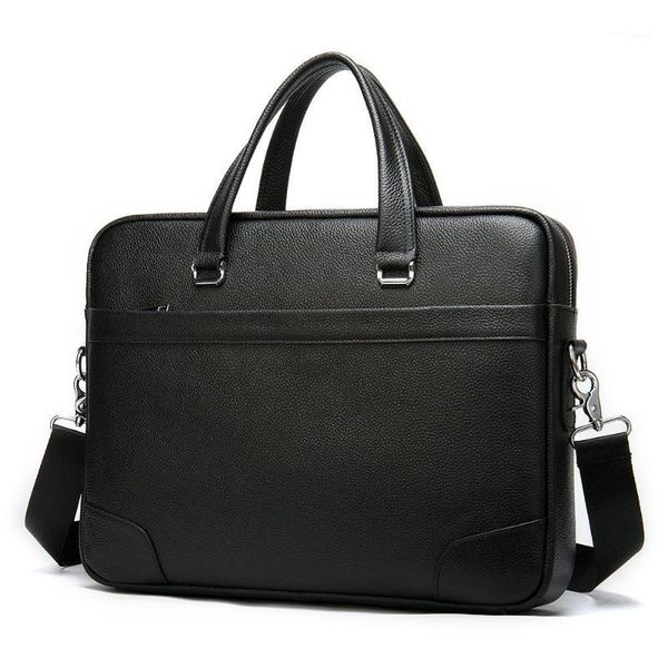 

100% genuine leather men's briefcase new natural cowskin fashion large capacity business bag black male shoulder lapbags1