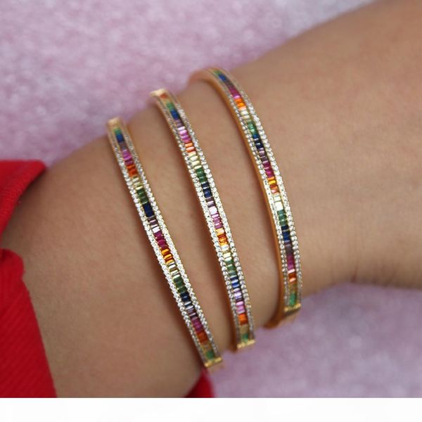 

fine delicate bangle&bracelet rainbow gradual bar baguette cz spectacular open cuff bangle women grils christmas gift 56-58m y19051101, Black