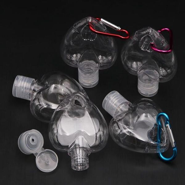 Bottiglia da viaggio in gel capovolta bottiglia di plastica flip-top disinfettante per le mani trasparente a forma di cuore PETG da 50 ml Spedizione gratuita