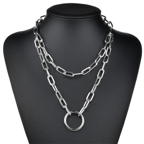 

silver color choker necklace hip hop jewelry 2020 trendy double thick chain circle necklace women neck accessories, Golden;silver