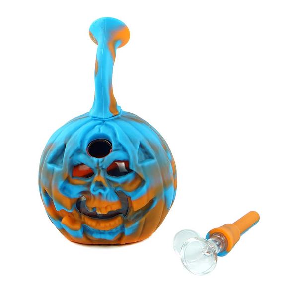 6 '' Glass Oil Rigs Herb Bubbler Narghilè Rig Bong Water Pipes Bong in silicone Zucca di Halloween