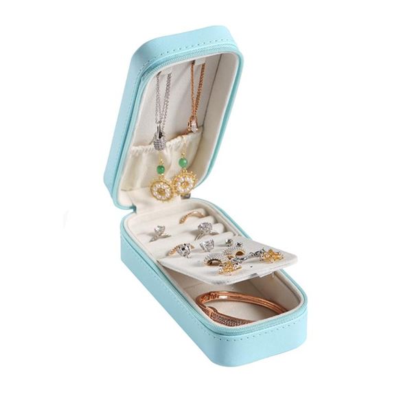 

portable rectangular jewelry box earrings earrings necklace jewelry storage box pu, Pink;blue