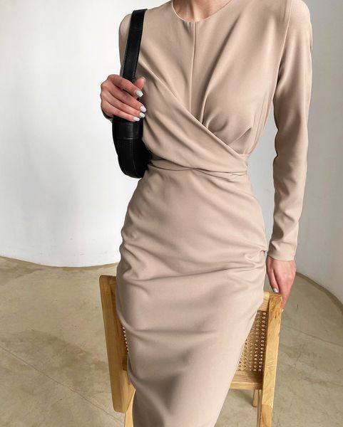 

new 2021 female spring long sleeve collar the midi length with high waist bodycon tbn3, Black;gray