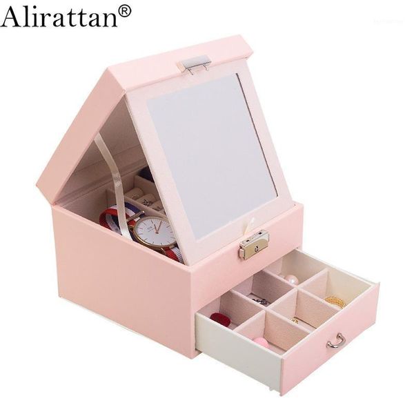 

cosmetic bags & cases alirattan luxury storage jewelry box with mirror portable thread double layer stud earrings ring ins1