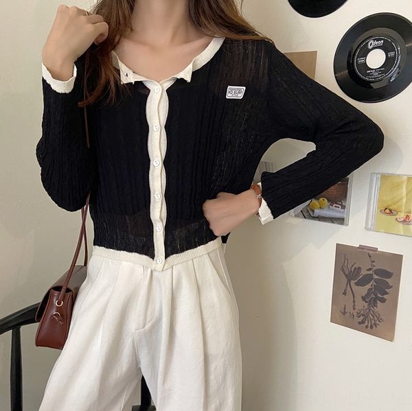 

2020 large women's long sleeve small fragrance knitted perfume cardigan autumn new korean slim short versatile bottoming shirt toqnc, White;black