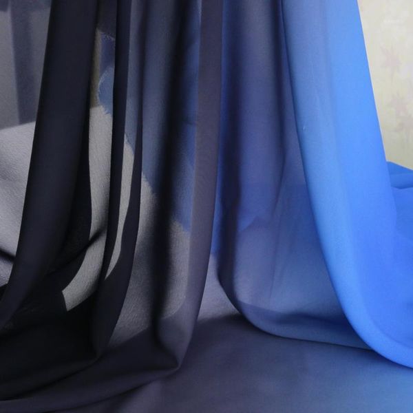 

100d gradient dress cloth royal blue black chiffon material1, Black;white