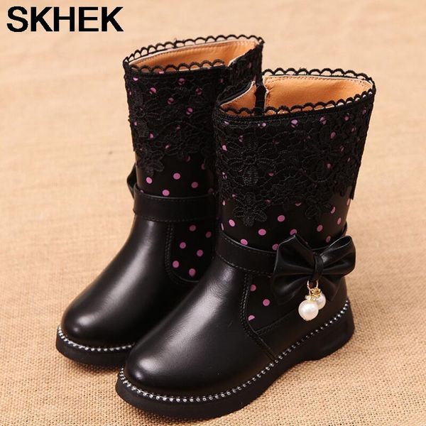 

skhek children snow winter new style cowhide girls korean design sport shoes leather baby boots, Black;red