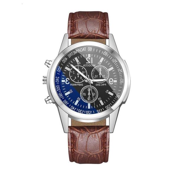 

men's blue light glass belt watch fashion gift quartz watch men's watch, Slivery;brown