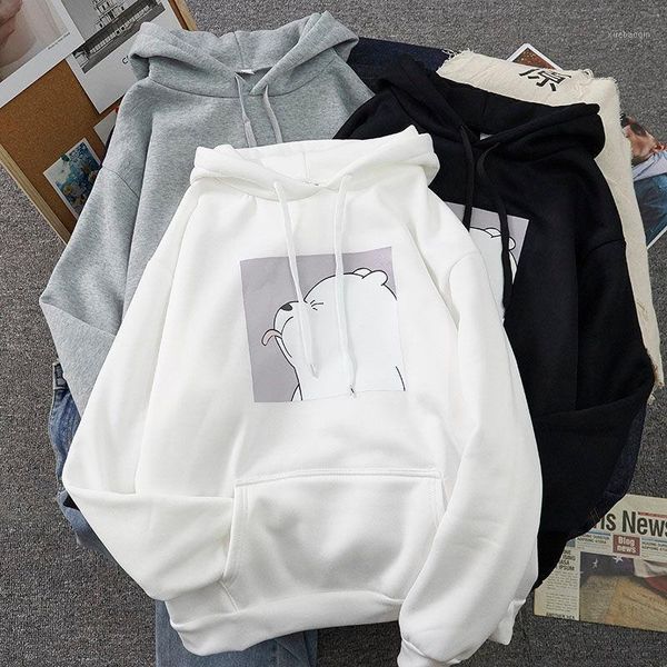 

oversized print cute bear pocket sweatshirt hooded harajuku winter casual vintage korean pullover women's sweet shirt1, Gray