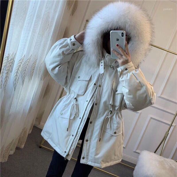 

real natural raccoon fur 2020 winter women down coats female thicken warm white duck down jacket loose hooded warm parka1, Black