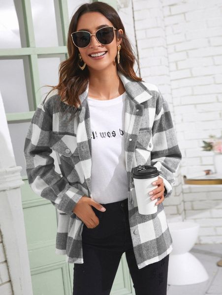 

buffalo plaid button-front overshirt s7vq#, Black