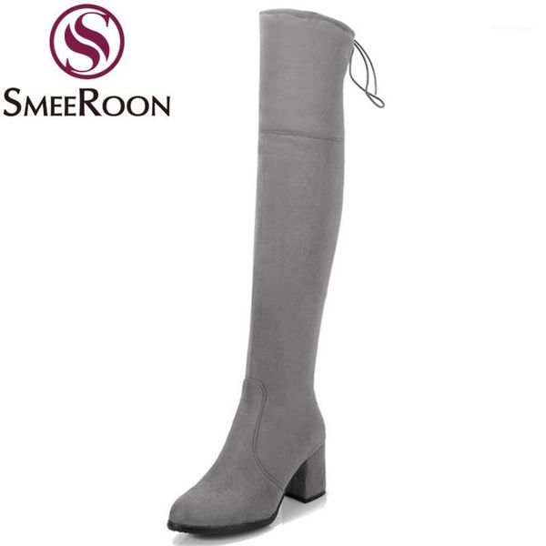 

boots smeeroon thigh high woman look slimmer round toe flock over the knee zipper quality winter womens shoes1, Black