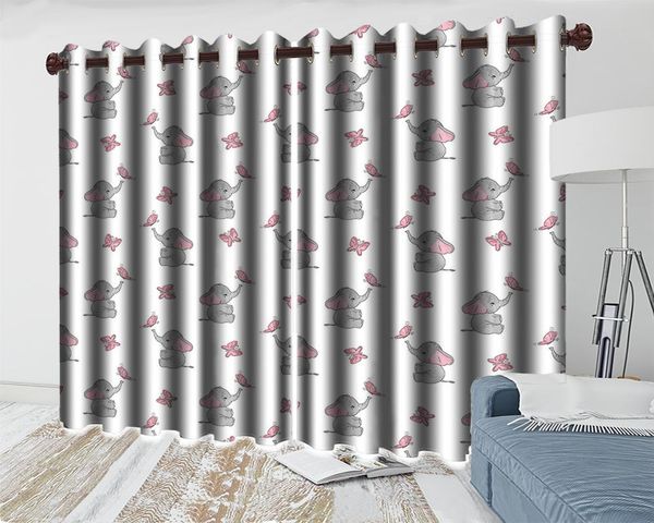 

curtain & drapes pink butterfly cute elephant 3d cartoon animal modern beautiuful window