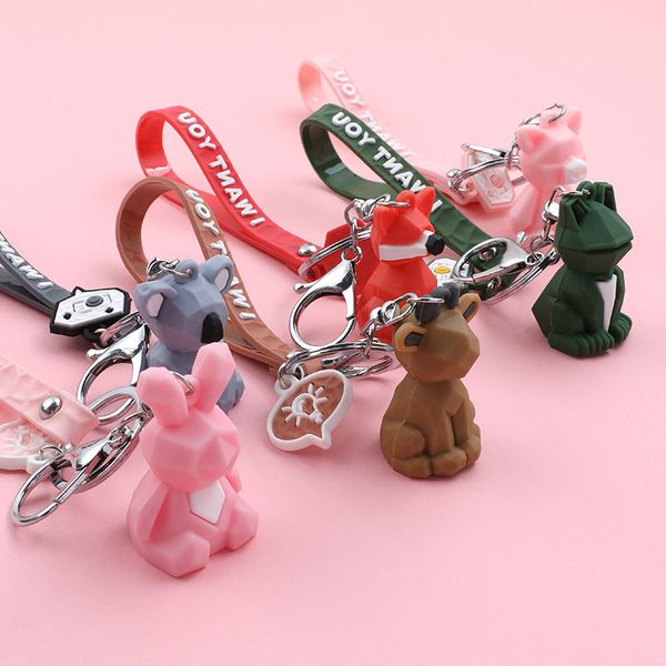 

pvc geometric cartoon keychain funny dinosaur keychain women jewelry cute charm bag key chain car key ring accessories wy823q1 34 n2