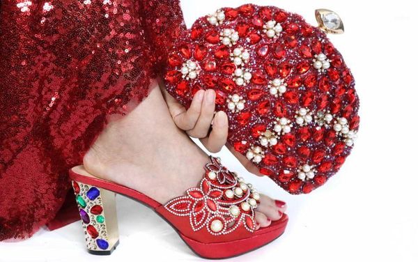 

wonderful red women pumps match handbag set with big crystal and beads african dress shoes and bag for party x55,heel 8.5cm1, Black