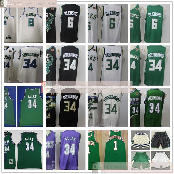 

2020 new cream giannis 34 antetokounmpo jerseys 6 eric bledsoe retro stitched ray 34 allen oscar 1 robertson basketball jerseys, Black;red