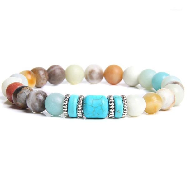 

beaded, strands natural stone amazonite & turquoises beads bracelet antique silver color charm for women men energy yoga jewelry gift1, Black