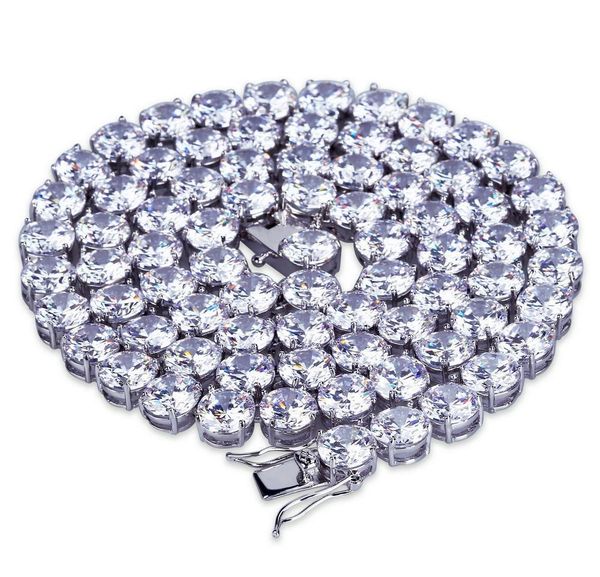 

gold plated copper hip hop round cz zirconia tennis chain necklace 4 6 8mm iced out diamond punk rock rapp jllcsv bde_jewelry, Silver