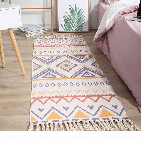 

bohemian cotton linen rugs hand woven carpet rugs geometric floor mat bedroom living room with tassels home decoration