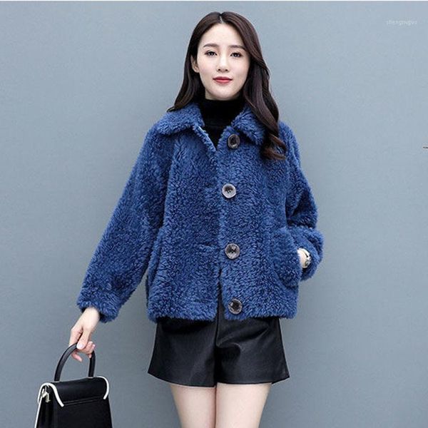 

fur one coat women's short autumn and winter imitation lamb wool coat women's short loose popular1, Black