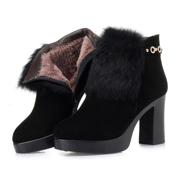 

2021 new black of the high heel genuine high-heel leather fashion strass winter boots women nrxh