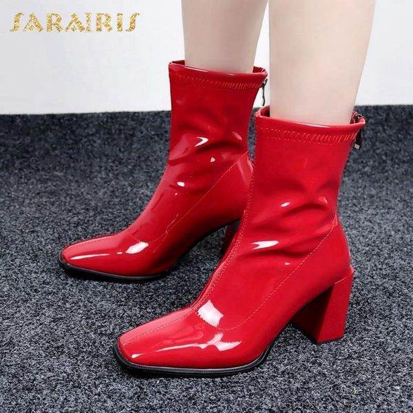 

sarairis 2020 new arrivals square toe ankle boots women shoes chunky high heels zip up concise elegant spring boots ladies1, Black