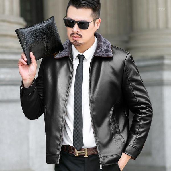 

fur coat men leather jacket 2019 new winter thickened plus velvet coat soft warm bomber jackets christmas clothes deri ceket1, Black